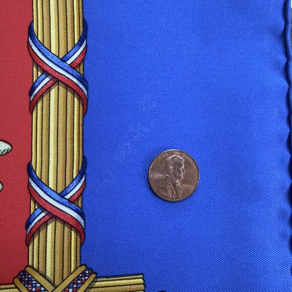 HERMES Vintage Republique Francaise Red Blue 90 cm Silk Square Scarf Box Good - Picture 13 of 16